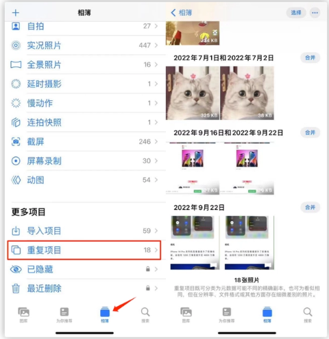 厦门苹果手机维修分享iOS 16 中相册重复项目功能使用方法 
